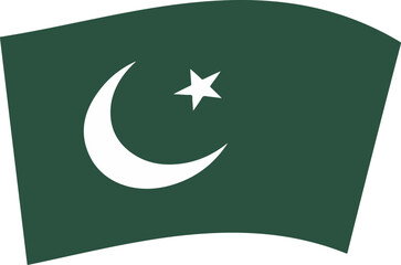 Pakistan national flag waving with crescent moon and star on white background