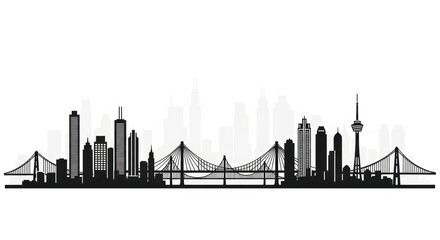 Obraz premium Modern City Skyline Silhouette with Bridges, Urban Landscape, Cityscape, Architecture