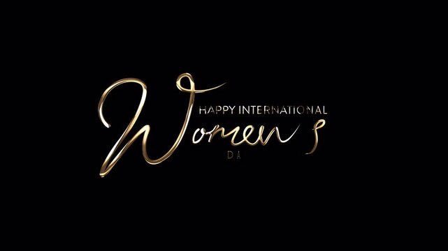 Animated Golden International Women's Day script text on transparent background, alpha channel