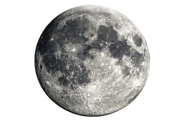 Full moon against transparent background showcasing lunar surface, craters, and celestial beauty in outer space