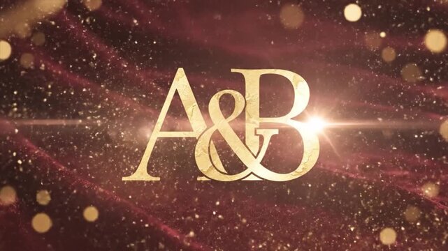 Elegant Golden Wedding Monogram Logo Reveal on Burgundy Velvet with Luxury Glitter and Bokeh Effect