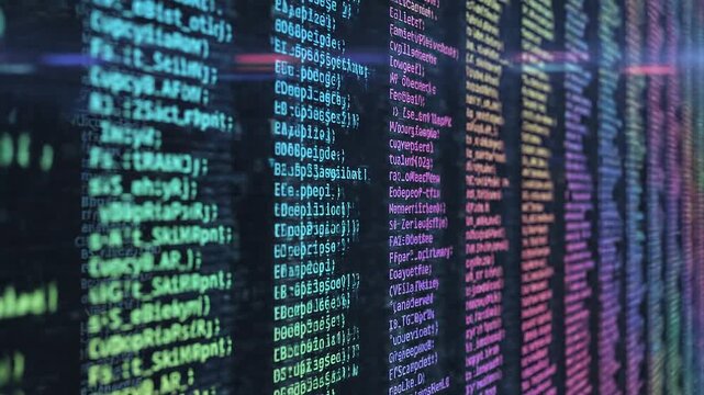 Colorful code on a computer screen, programming and development.