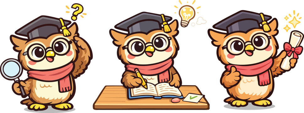 Cute Owl Mascot For Education Theme