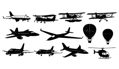 Airplane Vector Silhouette Set with Commercial, Cargo, and Private Aircraft © MdIbrahimIslam