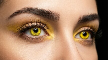 Fototapeta premium “Extreme Macro Yellow Contact Lens Eyes, Futuristic Beauty Fashion Editorial Closeup