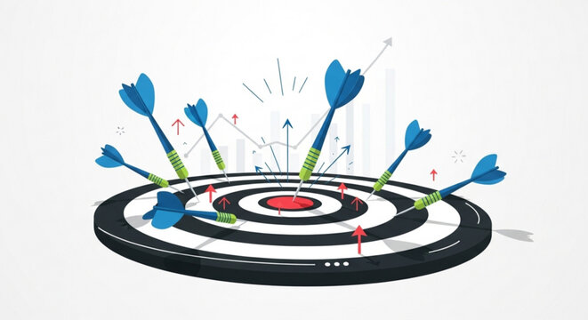 A vector graphic illustration of a target with multiple arrows hitting the bullseye, symbolizing success and precision in a business or competitive context.