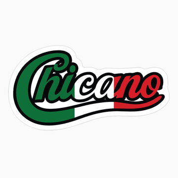 Stylish chicano lettering design featuring bold script overlaid upon the vibrant colors representing the iconic mexican flag creating a strong cultural statement graphic.