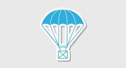 Blue Parachute Icon with Cargo Box Illustration.