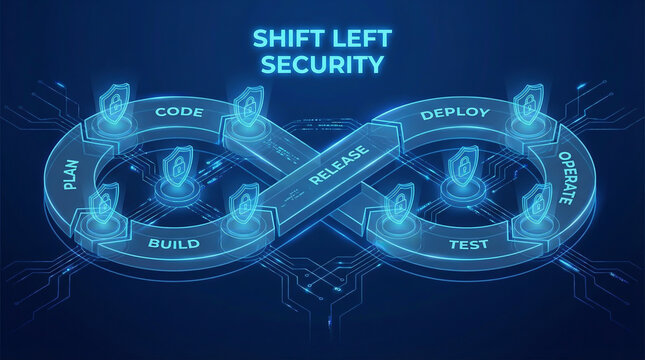 Shift Left Security MXDR Concept Represented by a Glowing Infinity Loop in DevSecOps Software Development Lifecycle