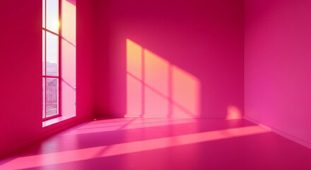 Bold Pink Minimalist Room with Sunlit Window, Artistic Interior Photography and Shadows