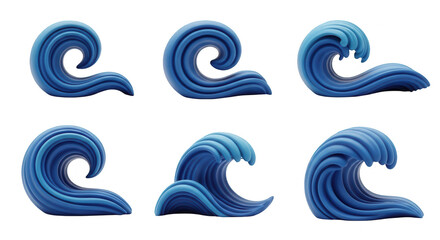 3d rendered stylized ocean waves in various stages of formation on a plain white background graphic design and illustrations