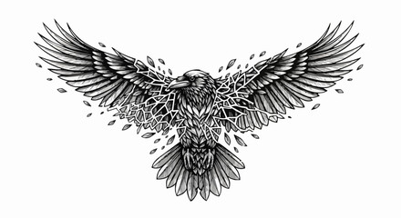 Obraz premium Detailed Sketch of a Majestic Eagle in Flight with Intricate Feather Design.