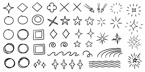 Collection of hand drawn doodle shapes stars and decorative elements © Debashis