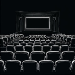 Fototapeta premium Empty Cinema Hall With Rows of Seats Facing Screen.