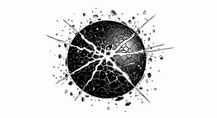 Fototapeta premium Exploding Black Sphere with Cracks and Debris.