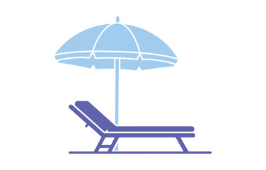 Fototapeta premium A solid, colorful icon featuring a sunbed and a beach umbrella. This glyph symbolizes relaxation and summer getaways. It's a flat vector illustration perfect for travel.