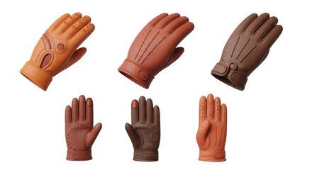 assorted leather driving gloves styled on a white background fashion  accessory options