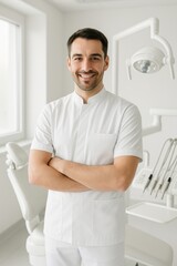 Fototapeta premium Smiling dentist in modern clinic.