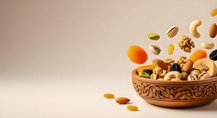 Healthy Dried Fruits and Nuts Banner with Copy Space