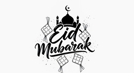 Simple Eid Mubarak Hand Lettering with Islamic Ornament