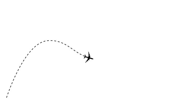 Simple illustration of an airplane&rsquo;s flight path against a white background.