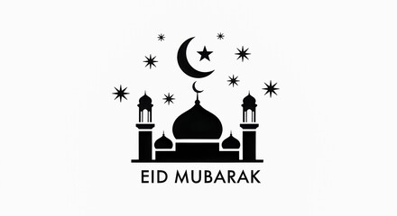Flat Eid Mubarak Mosque Icon with Crescent Moon