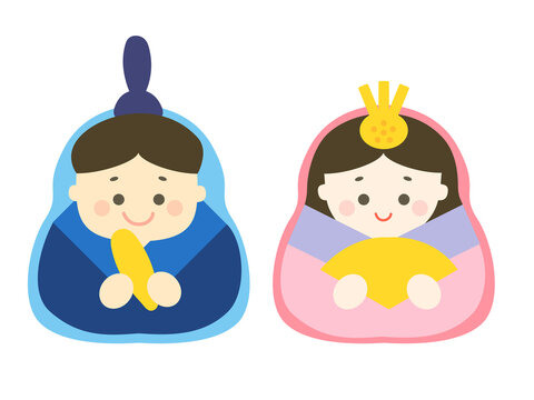 ひな祭りのかわいいお内裏様とお雛様のシンプルフラットイラスト｜男雛女雛桃の節句春の行事｜Cute Hinamatsuri Dolls Illustration &ndash; Traditional Japanese Emperor and Empress (Odairi-sama and Ohina-sama) for Girls&rsquo; Day Festival