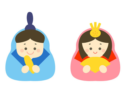ひな祭りのかわいいお内裏様とお雛様のシンプルフラットイラスト｜男雛女雛桃の節句春の行事｜Cute Hinamatsuri Dolls Illustration &ndash; Traditional Japanese Emperor and Empress (Odairi-sama and Ohina-sama) for Girls&rsquo; Day Festival