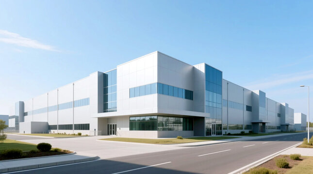 Exterior wide view of modern industrial manufacturing facility with symmetrical architecture under clear sky representing infrastructure expansion and robust Semiconductor Industry Growth