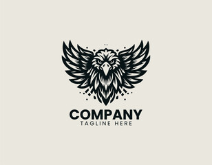 Fototapeta premium Symmetrical eagle head with outstretched wings black vector logo illustration