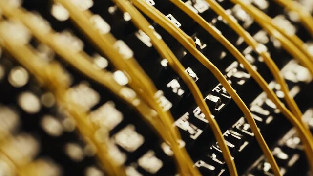 Yellow network cables neatly bundled and routed in a server rack, highlighting intricate connections and the essential infrastructure of modern data centers