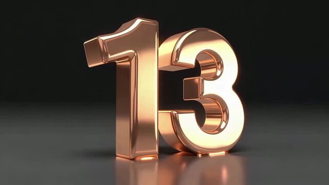 Copper 3D Number Thirteen Sequence In Metallic Style.