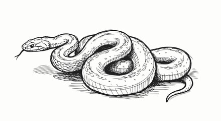 Obraz premium Black and White Snake Illustration Coiled.
