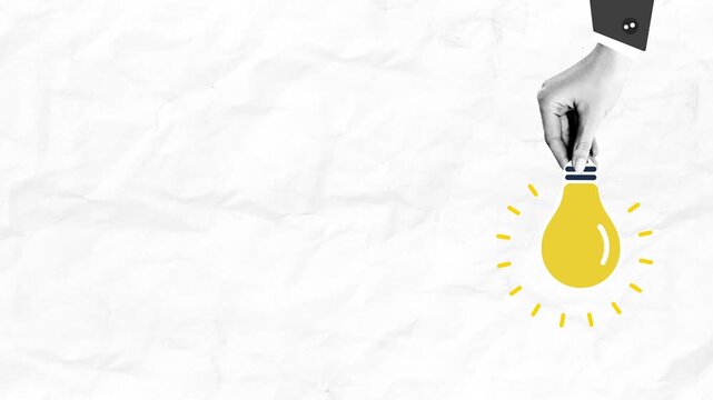 halftone collage hand holding Light bulb creative business idea symbol
