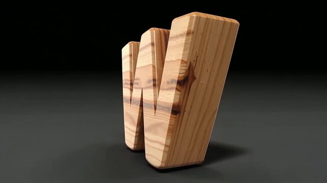 Three Dimensional Wooden W Letter Rotation Showcases Craftsmanship.