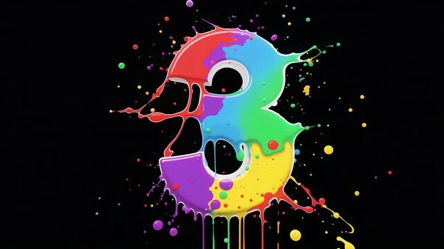 Colorful Rainbow Splash Artwork Forming Number Three.