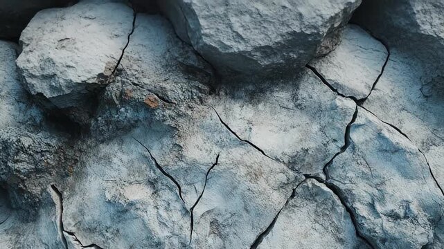 Earth's surface experiencing drought and lack of water, causing severe cracks and fissures, forming an abstract pattern of dry mud texture on light grey ground
