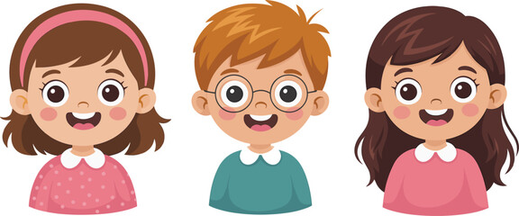 Set of cute cartoon children avatars featuring diverse boys and girls for education and profile design vector illustration © Al