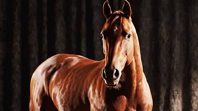 Brown Horse Standing in a Stable.