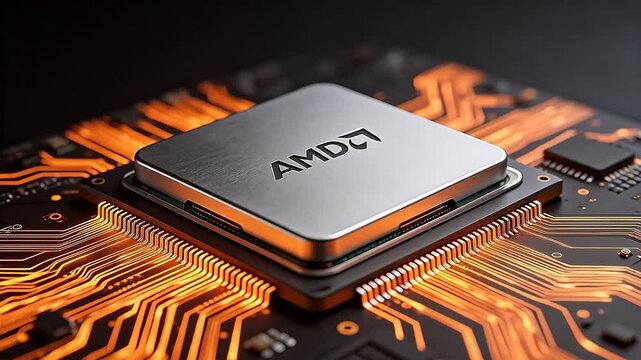AMD CPU on illuminated circuit board