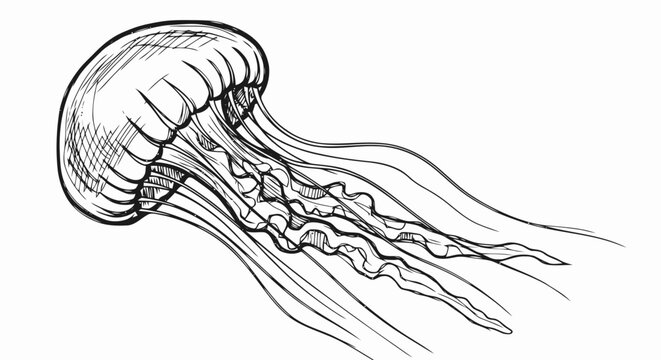 Black and White Illustration of Jellyfish.