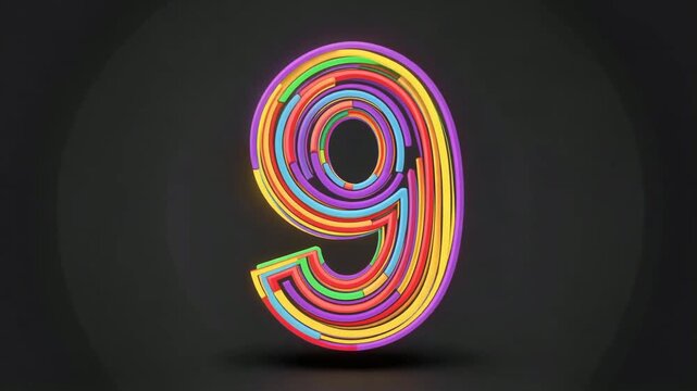 Colorful Neon Nine Digit Sculpture Falling Like Light.
