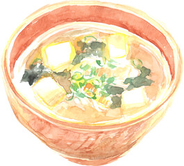 水彩で描いた味噌汁のイラスト　ベクター