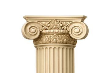 Ionic column capital displaying volutes and ornamental carving, symbolizing classical architecture and stability, transparent background