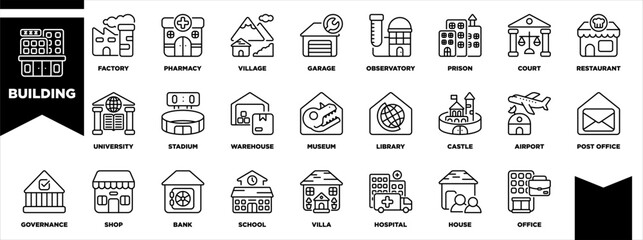 Building Icon Sheet Line Black