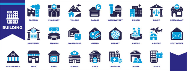 Building Icon Sheet Glyph Blue