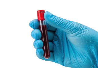 Naklejka premium Hand holding a blood sample test tube medical research on transparent background
