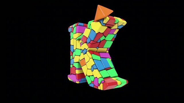 Colorful Mosaic Letter K Animation Across Frames.