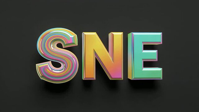 Colorful 3D Letters S N E on Dark Background.