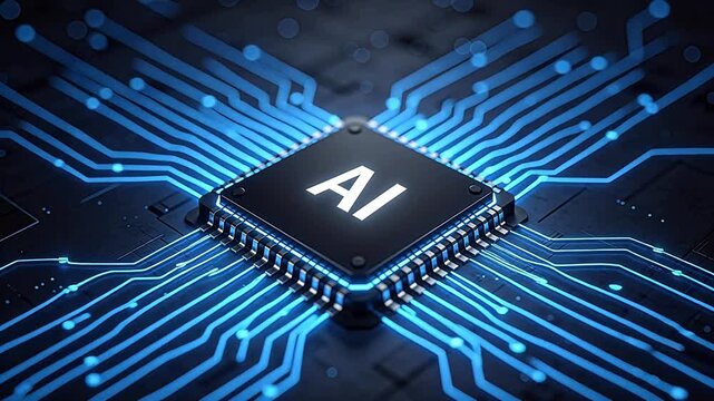 AI chip with glowing circuit pathways